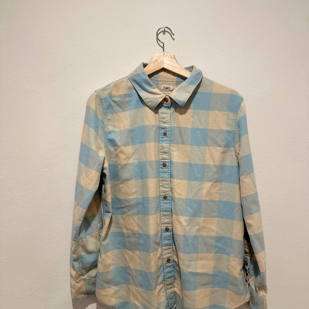 Faherty Blue and Tan Plaid Women's Flannel  Shirt